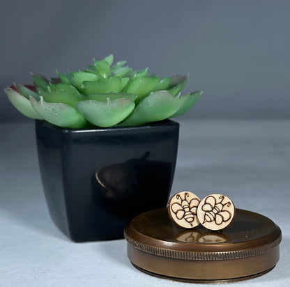 Laser-Engraved Wooden Earring Studs - Nature's Elegance