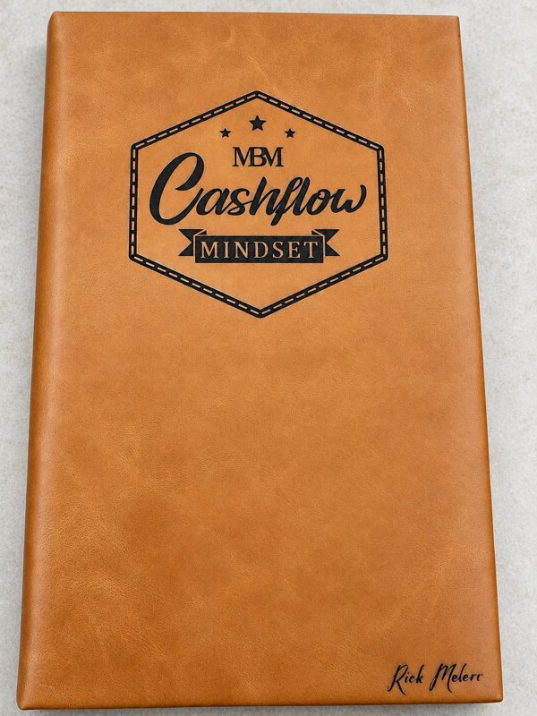 Brown journal with Cashflow Mindset logo and personalized name