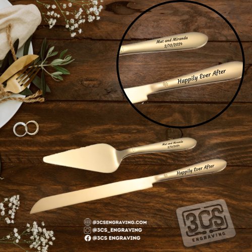 Personalized engraved wedding cake serving set